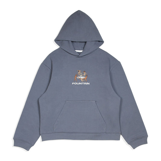 Liberation Hoodie in india ink, front view, laid flat