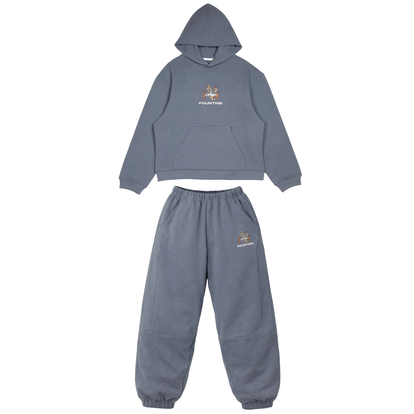 Liberation Tracksuit in india ink, hoodie and joggers laid flat