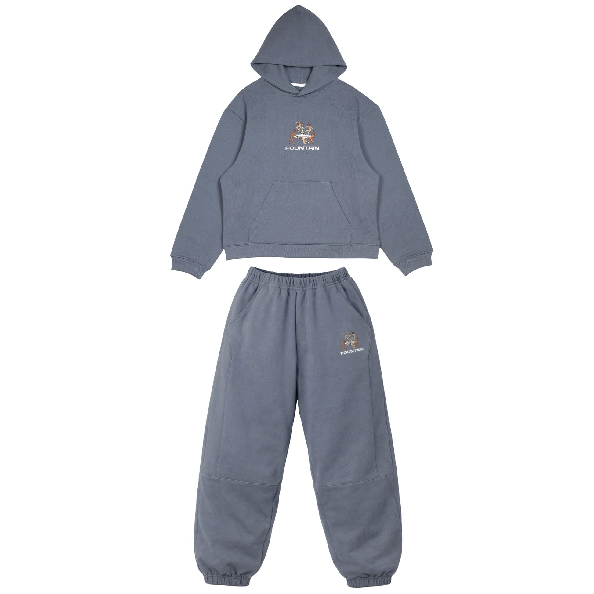 Liberation Tracksuit in india ink, hoodie and joggers laid flat