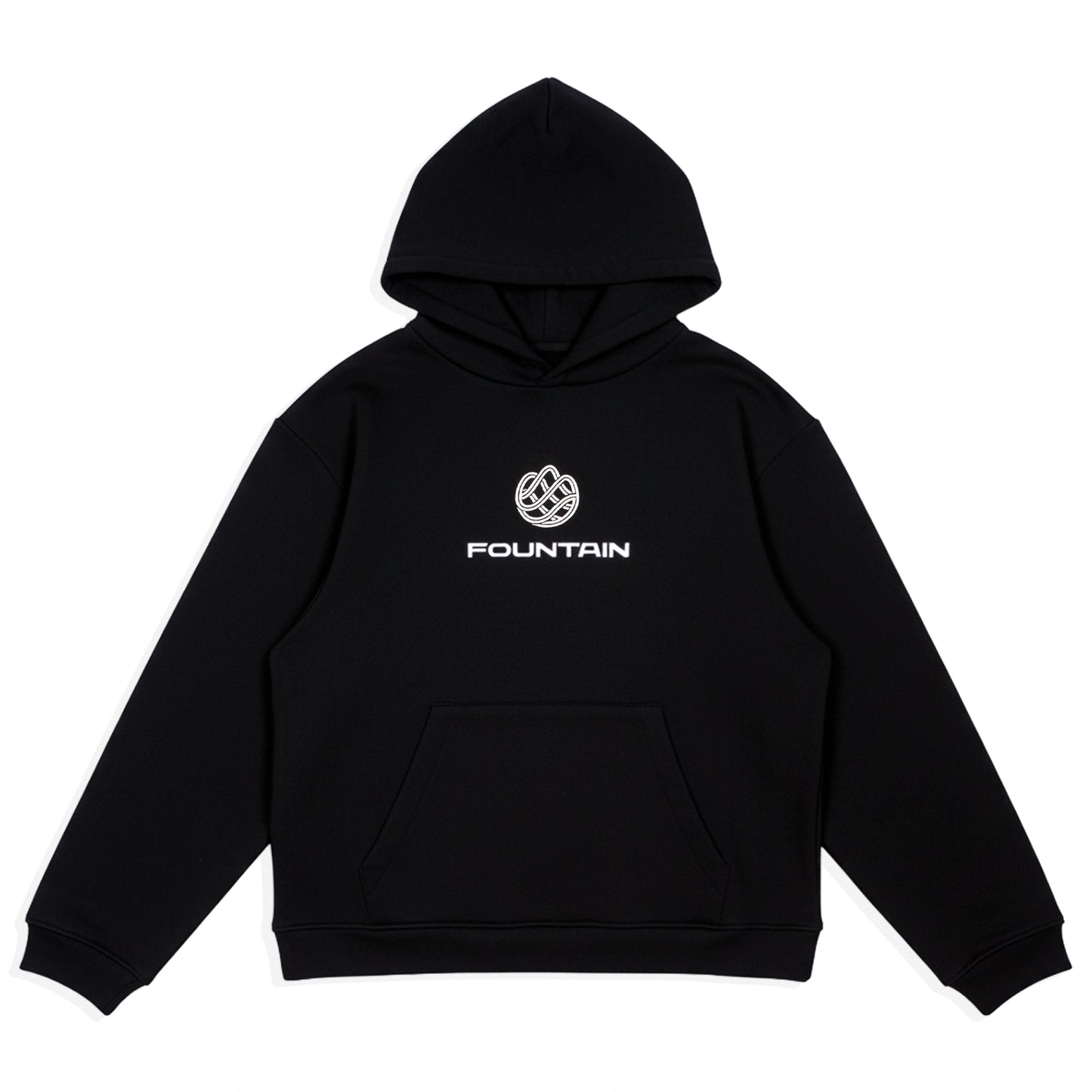 Monogram Hoodie in black, front view, laid flat