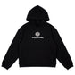 Monogram Hoodie in black, front view, laid flat