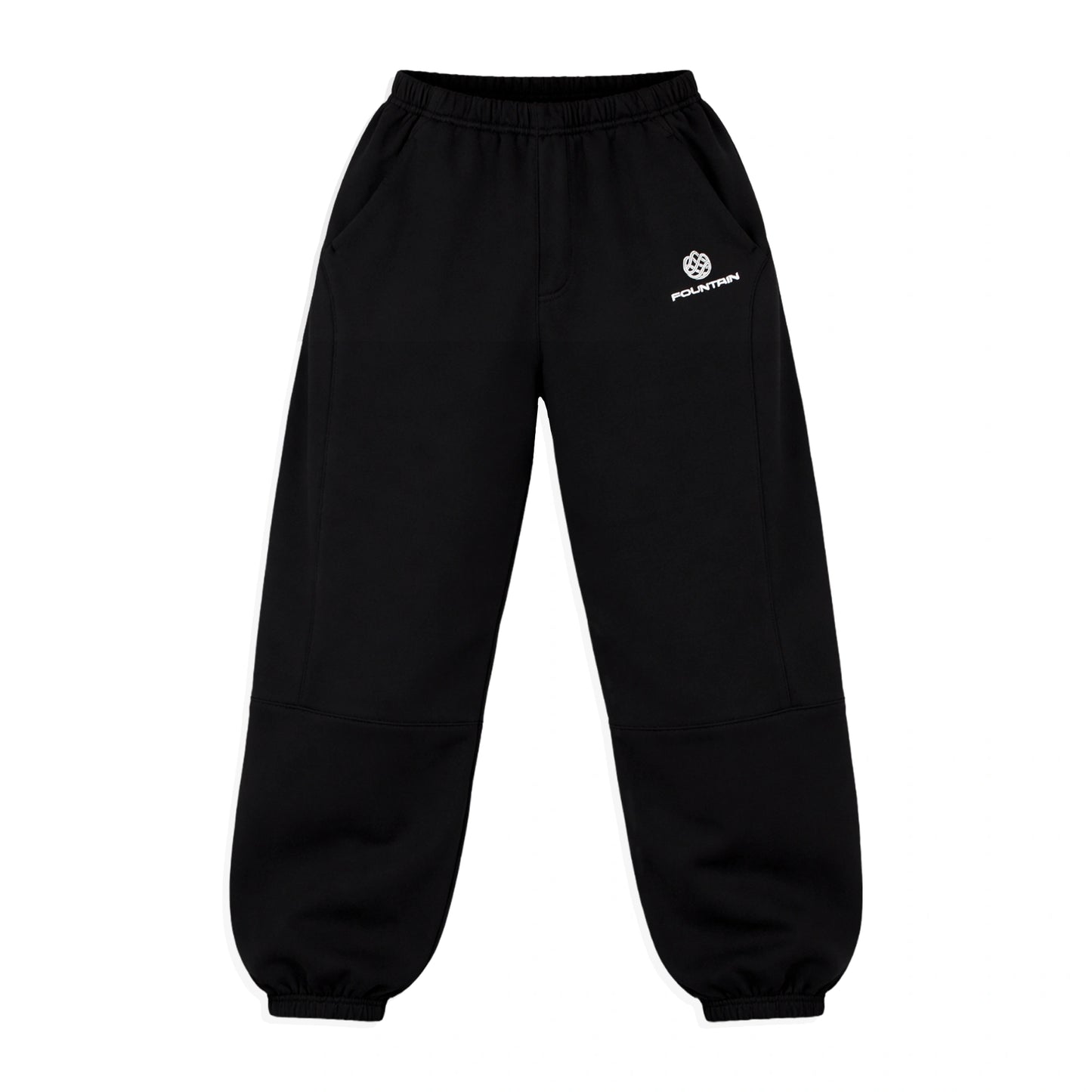 Monogram Joggers in black, front view, laid flat
