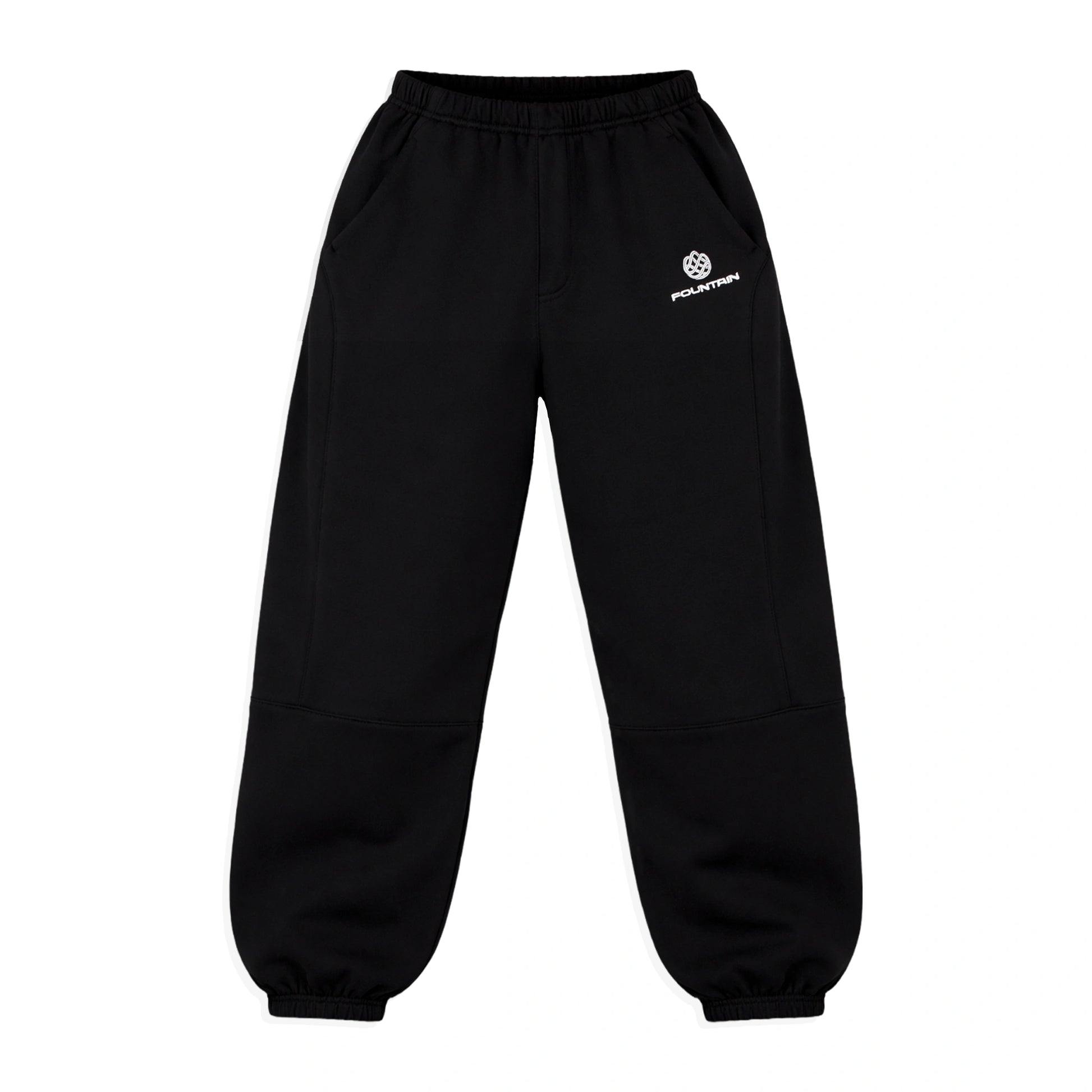 Monogram Joggers in black, front view, laid flat