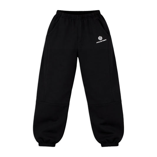 Monogram Joggers in black, front view, laid flat