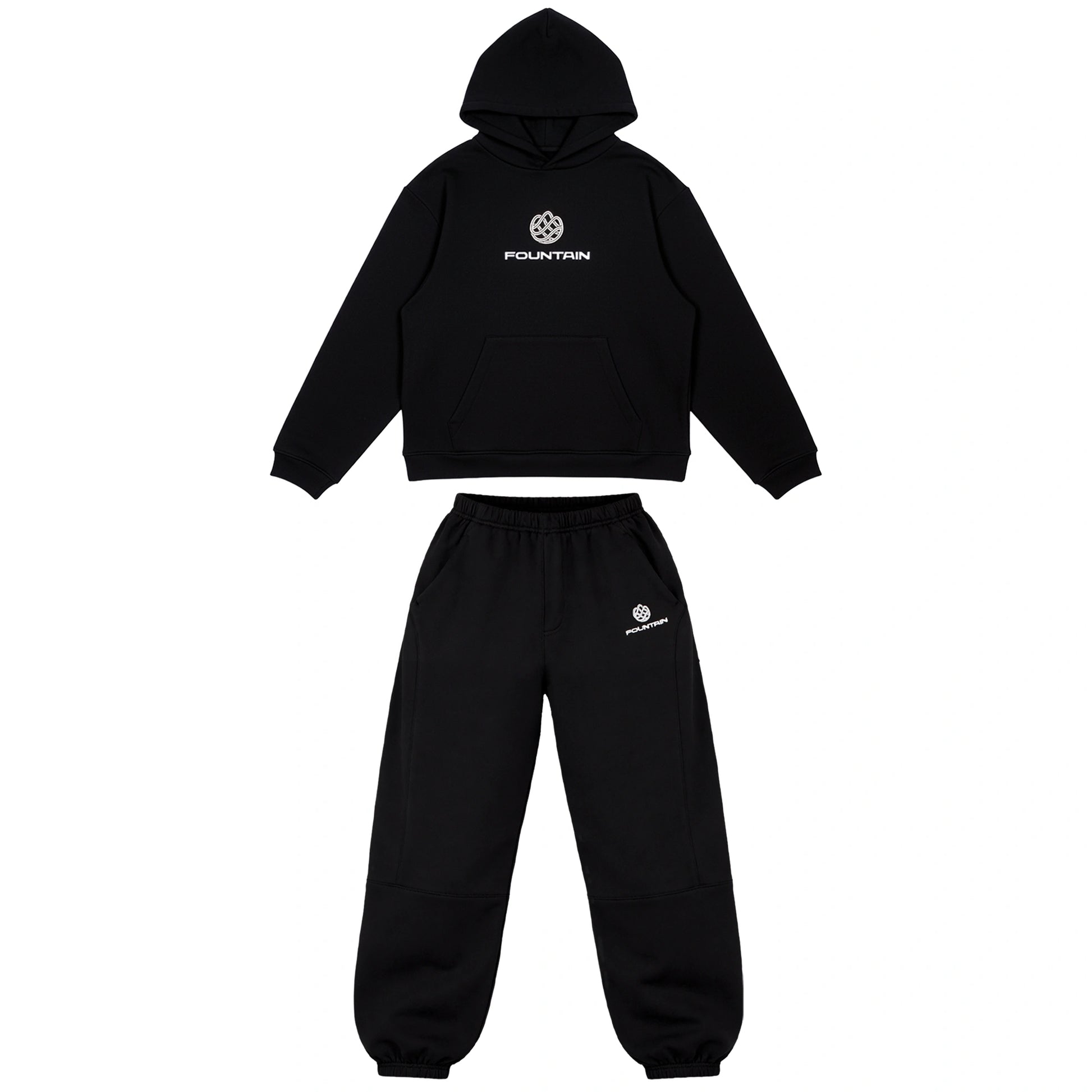 Monogram Tracksuit in black, hoodie and joggers laid flat