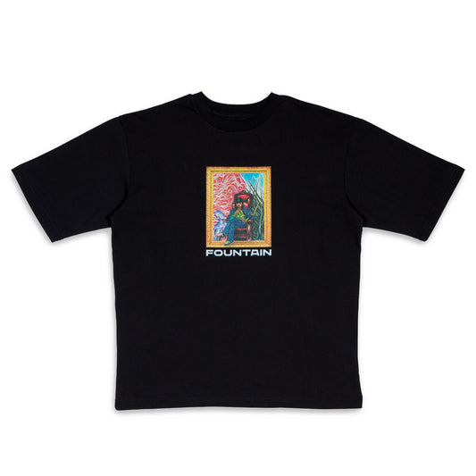 Prototype T-Shirt in black, front view, laid flat